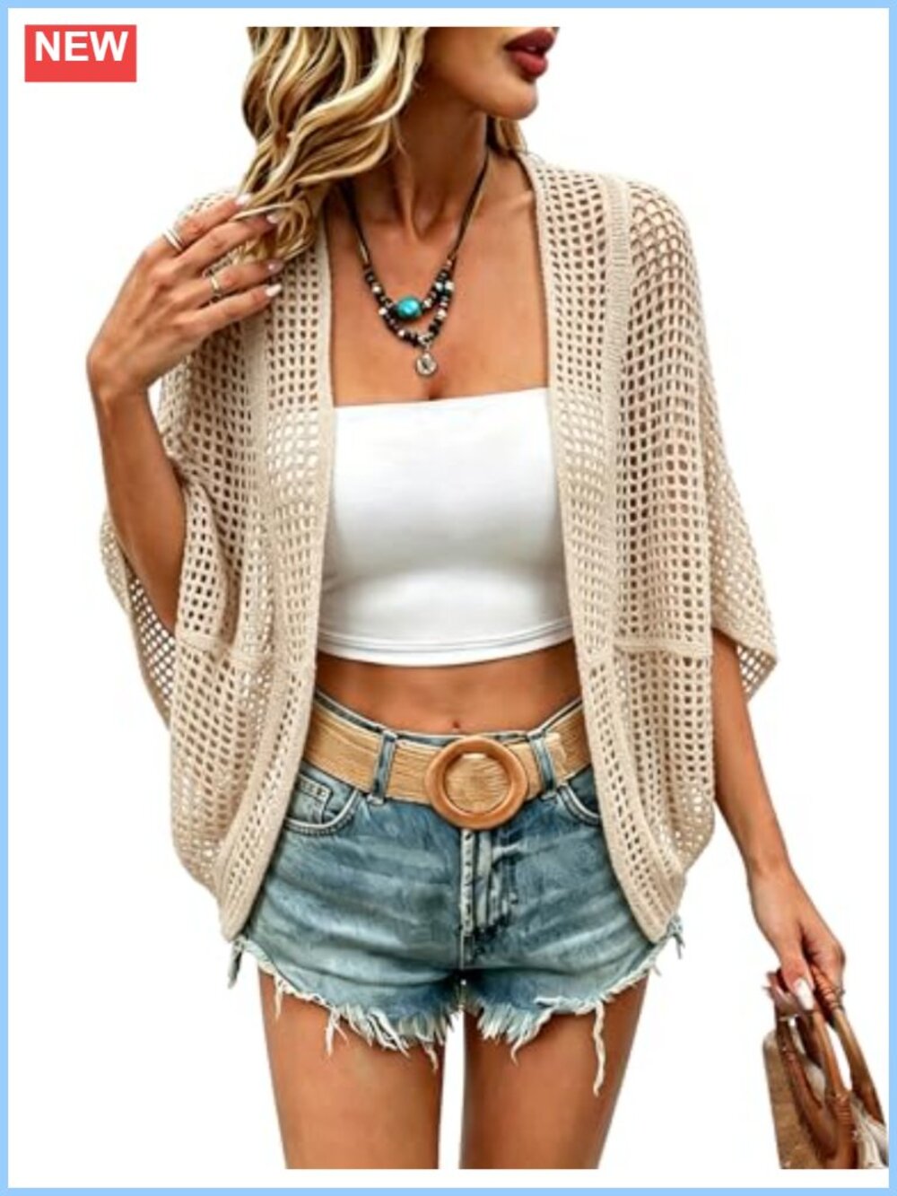 Dolman Sleeve Open Front Crochet Knit Cardigan Boho Beach Cover Up
